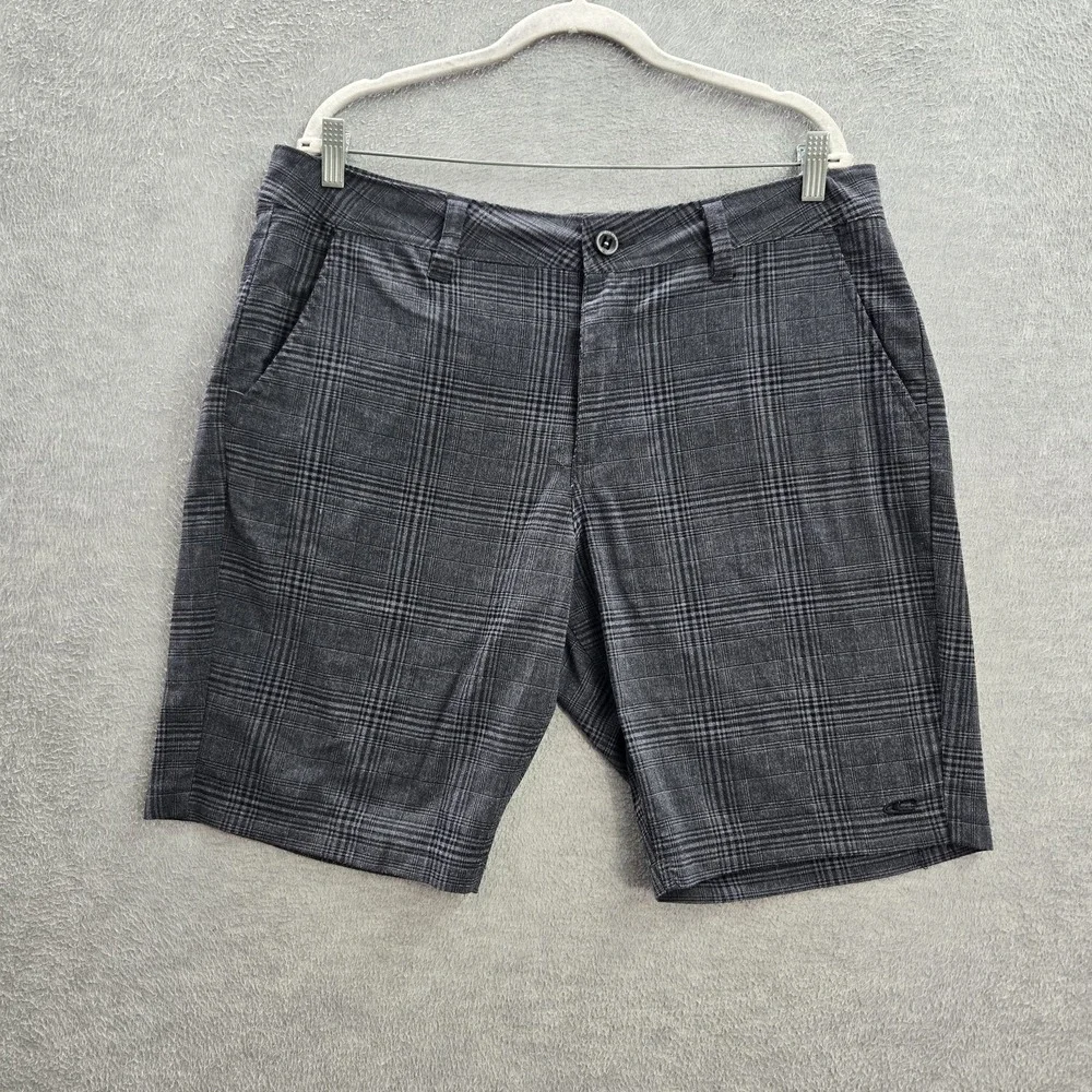 O'Neill Men Shorts 36 Gray Plaid Chino Pockets Polyester Standard Fit 9